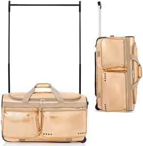 Fanwoli 28" Competition Bag with Garment Rack | Prism-Glowing Collection | Waterproof Iridescent Fabric | Ideal Dance Duffle Bag for Dancer Cheerleader | Limited Edition Rose Gold