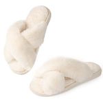 Ankis Women's White Fluffy Slippers, Memory Foam, Cross Band, Open Toe, Size 5/6 UK