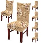 BRIDA® Polyester Spandex Stretchable Floral Geometric Printed Dining Chair Covers Elastic Chair Seat Case Protector, Slipcovers (6 Chair Cover, Beige)