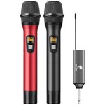 TONOR Wireless Microphone, UHF Dual Cordless Metal Dynamic Mic System with Rechargeable Receiver, for Karaoke Singing, Wedding, DJ, Party, Speech, Church, Class Use, 200ft (TW630), Black&Red