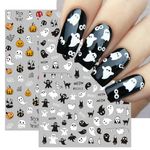 8 Sheets Halloween Nail Art Stickers Decals Self-Adhesive Cute Ghost Kids Pumpkins Ghost Skull Spider Web Nail Supplies Nail Art Design Decoration Accessories