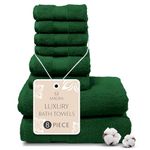 MAURA 8 Piece Turkish Cotton Bath Towels Set: Extra Large, Ultra-Soft & Highly Absorbent, Premium Cotton, Oversized Luxury, Thick & Plush, for Hotel & Spa - Dark Green