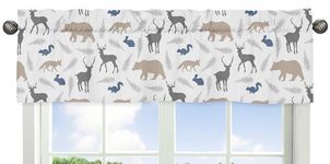 Sweet Jojo Designs Blue Grey and White Woodland Animals Collection Deer Bear Fox Window Valance