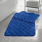 PARADISE STAR Block Memory Foam Bath Mat Extra Absorbent, Soft & Comfortable, Non Slip Bathroom Rug and Pedestal Bath Mat Set COLOUR ROYAL BLUE