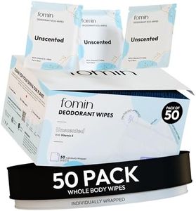 FOMIN Travel Deodorant Wipes - 50 Count - Unscented - pH Balanced, Hypoallergenic Mini Deodorant Wipes For Women and Men - Plastic-Free, Individually Wrapped Underarm & Body Wipes