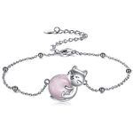 Vadmans Cat Bracelet Sterling Silver Cat Anklet with Rose Quartz Jewelry Gifts for Women Girls Cat Lovers