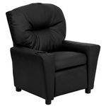 Flash Furniture BT-7950-KID-BK-LEA-GG Contemporary Black Leather Kids Recliner with Cup Holder