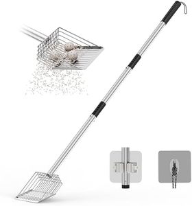 Aoktech Large Metal Chicken Poop Scooper with Deep Shovel, Long Chicken Coop Litter Scoop with Extendable Stainless Steel Handle, 4 in 1 Multifunctional Heavy Duty Litter Sifting Shovel(20 to 43")