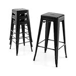 TANGZON Bar Stools Set of 4, Stackable Bar Chairs with Cut-out Handle, Footrest & Anti-slip Foot Pads, 76cm Tall Metal Breakfast Stools for Kitchen Living Dining Room (without Backrest, Black)