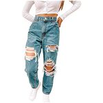 Womens Ripped High Rise Baggy Boyfriend Jeans Denim Pants Fashion Plus Size Baggy Y2k Jeans for Teen Girls, Brown, X-Large