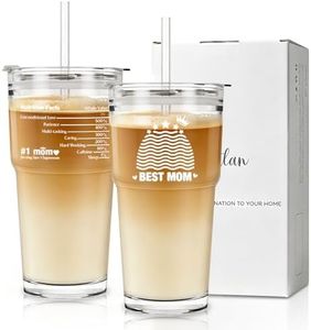 INSETLAN Mother’s Day Gifts from Daughter or Son – 20oz Mama Glass Cup with Lids and Straws, Gift Ideas for Women, Best Mom, New Mom, Cute Aesthetic 2-Sided Printed Iced Coffee Cup (1 Pack)