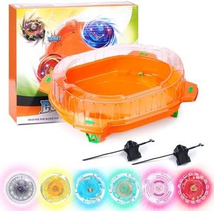 AIBREAY Stadium Set with 6 Light Ignite Spinning Tops and 2 Launchers, Metal Fusion Battling Game, Boys Toy Kids Gift 6+ (Orange)