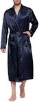 Lavenderi Mens Silky Satin Lounge Robe, Long Lightweight Sleepwear (XL, Navy)