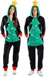 Tipsy Elves Christmas Onesies for Adults - Comfy Unisex Matching Holiday Jumpsuits with Convenient Pockets - Cozy Black Christmas Tree Toss Game Christmas Jumpsuit Size Small