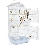 Yaheetech 39-inch Roof Top Medium Parakeet Bird Cages for Cockatiels Conures Finches Budgies Canaries Lovebirds Parakeets Green Cheek Small Birds Parrots, Travel Flight Birdcage w/Toys, White
