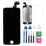 Compatible for iPhone 5S LCD Screen Replacement, LCD Display Screen Touch Digitizer, with Assembly Frame and Home Button, Front Camera, Proximity Sensor, Earpiece, Repair Kit Tempered Glass (Black)