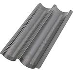 GOURMEO Non-Stick Baguette Baking Tray - 38.5 x 28.5 x 3.5 cm - French Bread Baking Trays for 2 Baguettes - Easy to Use & Clean - Anthracite