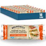 Brunswick Sardine Fillets Seafood Snacks in Hot Sauce 100g, 18 Count - Canned Sardines High in Protein - Contains Omega-3, Iron, Excellent Source of Vitamin D - Ready to Eat