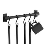 JKYVAA Aluminum Utensil Rack Black Wall-Mounted Kitchen Rail with 5 S Kitchen Hooks Self Adhesive Hanging Utensil Rail Hanger& Organisers For Knives Pot Pan Spoon Fork Bathroom Towel