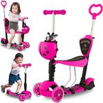 SGM-FYS-2864, 5-in-1 Kids Scooter | Toddler Scooter | 3 Wheels Scooter for Kids | Scooter With Removeable Seat, Adjustable Height 58 to 78 cm, for Toddlers, Boys and Girls from Ages 2-12 (Pink)