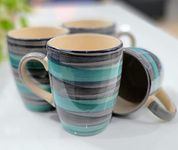 KITTENS Classic Shaped 275 ml Large Coffee Mugs - Brush Painted with Sea Green & Grey Strokes, Set of 4