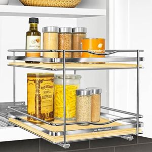 LYNK PROFESSIONAL® Élite™ Pull Out Spice Organization for Cabinets - 10-3/8 inch Wide – Spice Rack for Inside Cabinets – Wood/Chrome - Sliding Spice Rack Organizer for cabinet – Spice Rack - 2 Tier