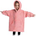 Xumplo Girl Boy Blanket Hoodie Kid Casual Jumper Pullover Child Wearable Warm Solid Color Sweatshirt with Pocket, Pink Blanket Hoodie, 2-6 Years