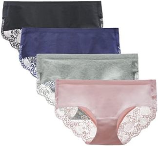 LIQQY Women's 4 Pack Cotton Lace Coverage Seamless Brief Panty Underwear