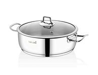 SAFLON Stainless Steel Tri-Ply Capsulated Bottom 5 Quart Saute Pot with Glass Lid, Induction Ready, Oven and Dishwasher Safe