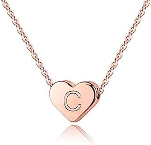 TINGN Necklace Women's Rose Gold Heart Pendant - 14K Rose Gold Filled Chain with Letters Heart Pendant Initial Necklace for Women Heart Chain with Letters for Girls Jewellery Girls Gifts, Gold