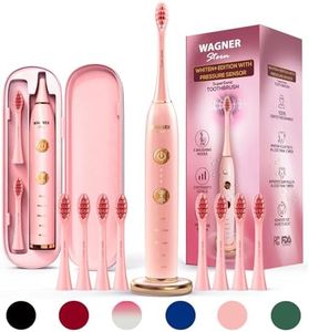WAGNER Switzerland WHITEN+ EDITION. Smart electric toothbrush with PRESSURE SENSOR. 5 Brushing Modes and 3 INTENSITY Levels, 8 DuPont Bristles, Premium Travel Case.