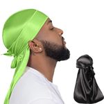 ForceWave 2 Pieces Silky Durag Pack for Men Women Waves, Premium Satin Deluxe Du-rag, Black+lime Green, One size