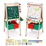 Kids Easel with Paper Roll Double-Sided Whiteboard & Chalkboard Standing Easel with Art Accessories for Boys and Girls