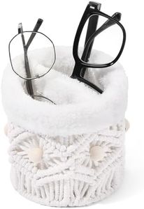 SNOWSTAR Plush Lined Eyeglasses Holder Stand for Nightstand,Boho Protective Eyeglass Holder with Wood Beads and 2 Compartments,Glasses Storage Organizer for Table,Desk,Nightstand,Office