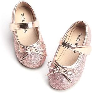 THEE BRON Toddler/Little Girl Rose Glitter Mary Jane Flats Princess Dress Shoes(G03,Rose/10M)