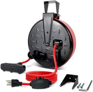 GREATIDE 30 Ft Retractable Extension Cord Reel, 16/3 SJTW Power Cord with 3 Electrical Outlets and 10 Amp Circuit Breaker, Ceiling or Wall Mount, Metal Plate, UL Listed, Red