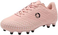 LEOCI Kids Soccer Cleats Boys & Girls Youth Football Boots Baseball Softball Shoes, Pink/White/Black, 13 Little Kid