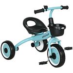 AIYAPLAY Trike for 2-5 Years Old, Kids Tricycle with Adjustable Seat, Basket, Bell, Blue