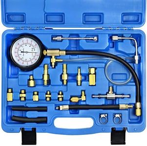 YSTOOL Fuel Pressure Tester Gauge Kit 140PSI Automotive Engine Injector Pump Test Gasoline Gas Injection Manometer Tool Set with Inline Fitting Schrader Adapter for Auto Car Motorcycle (Blue Case)