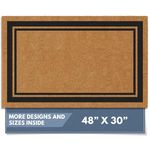 Barnyard Designs Natural Coco Coir Heavy Duty Backing Doormat - Large Cute Non-Slip Front Door Welcome Mat for Outside Entrance or Porch Entry, Brown (76 x 122cm, Border)