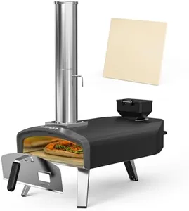 Mimiuo Outdoor Pizza Oven 12" Pellet Pizza Oven with Square Pizza Stone, 12 Inch Portable Pizza Stove for Outside Backyard Camping Picnics
