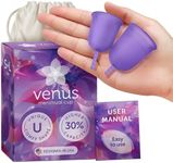 Venus Menstrual Cup Starter Kit - Set of 2 Cups in 1 Package – Perfect for Beginners - FDA Registered & 100% Medical Grade Silicone Reusable Period Cups – Made in USA – Sizes Small+Large - Purple