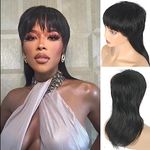 Matthia 80s 90s Mullet Wigs Pixie Cut Wigs with Bangs for Black Women, Wolf Cut Wig Straight Short Black Synthetic Wigs with Bangs Glueless Mullet Wig for Black Women Full Machine Made Wig(Blakc Wig)