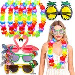 JeVenis 8 PCS Hawaiian Fancy Dress Moana Costume Adult Sunglasses Moana Aloha Necklace Garland Glasses Luau Hawaii Costume Tropical Luau Beach Party Supplies