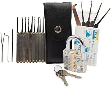 MMOBIEL 25 Pcs Professional Lock Pick Set Training Kit with Transparent Training Padlock Locksmith Tools and Locksmith Credit Card Set