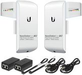 Wireless Bridge Ubiquiti LOCOM2 PRE-CONFIGURED, Bundle of 2 Ubiquiti Nanostation LOCO M2, Point to Point Outdoor WiFi Bridge, Plugh and Play 2.4GHz, 150+Mbps, 10+km Link Range, Network Bridge