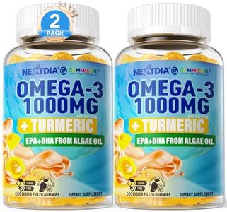 Vegan Omega-3 Gummies 1000mg + Turmeric - Omega 3 Fish Oil Alternative for Adults - Algae DHA 600mg & EPA 300mg, Vitamins A, C, E, Zinc & MSM, Sugar Free, 120 Cts
