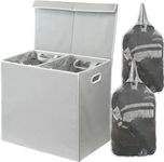 SimpleHouseware Double Laundry Hamper with Lid and Removable Laundry Bags, Grey