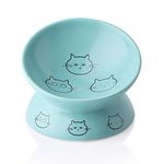 Sweejar Ceramic Raised Cat Bowls, Slanted Cat Dish Food or Water Bowls, Elevated Porcelain Pet Feeder Bowl Protect Cat's Spine, Stress Free, Backflow Prevention (Turquoise)