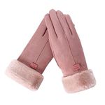 Bold N Elegant Soft Suede and Faux Rabbit Hair Fur Cute Embroidery Winter Thermal Warm Gloves Mittens Winter Accessories Hand Arm Warmer Gloves for Women (Pink)